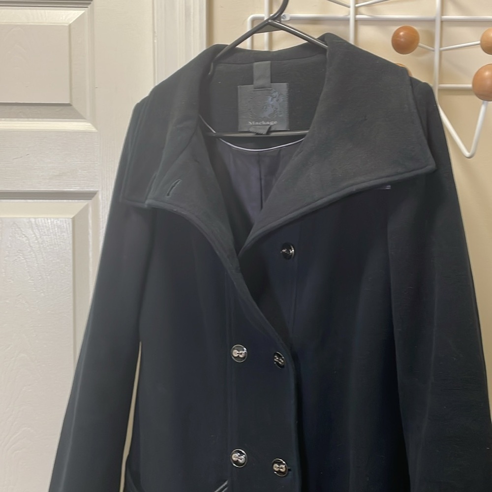 Mackage - Classic Wool Cashmere Blend Pea Coat Old Money Jacket - Black - Small